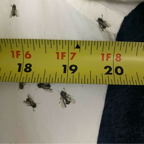 Zara Man Slim Fit Button Up White Shirt L Polka Dot Flies Unique Beelzebub Flies - Picture 7 of 8